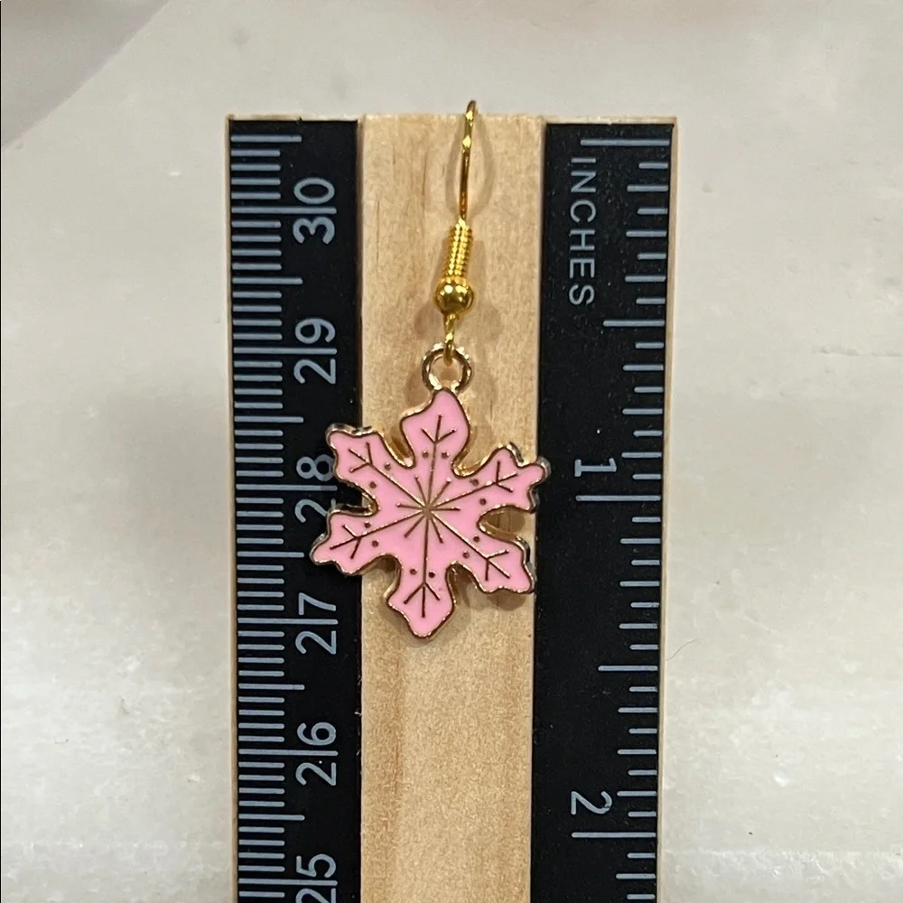 Gold and Pink Snowflake Earrings